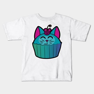 Catcake With Mouse-Cherry - Turquoise Kids T-Shirt